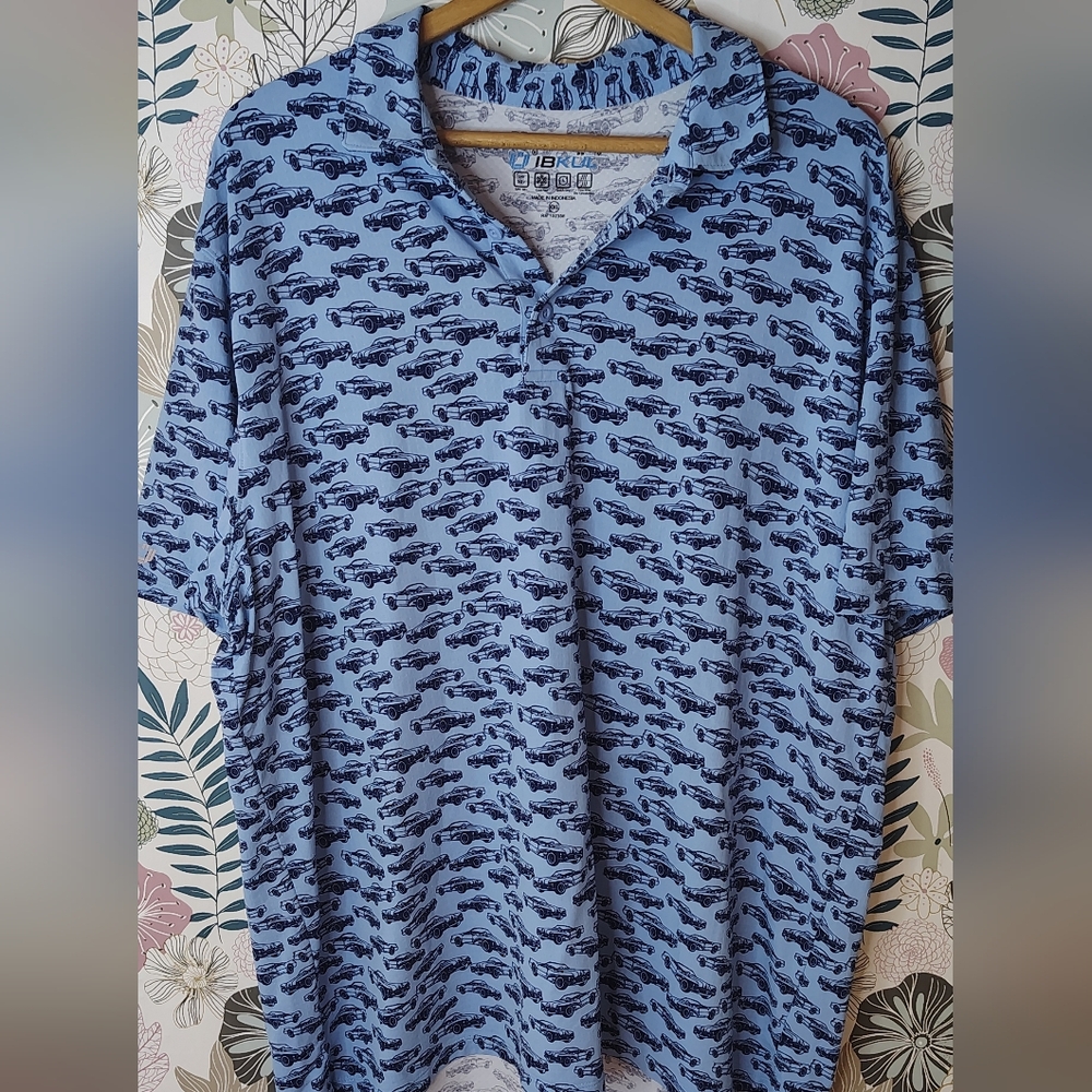 IBKUL Light Blue Polo with Black Classic Corvette Pattern